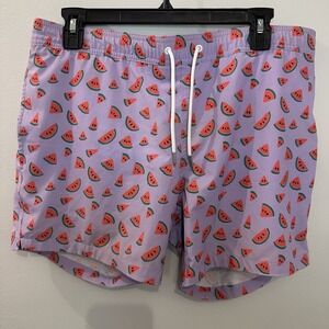 BONOBOS 7" Watermelon Print Lavendar Red Swim Trunks Board Shorts Sz‎ S Mens
